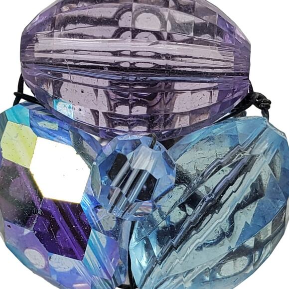 1960s Vogue Clip Earrings Blue Purple AB Beads Pastel Cluster Button Mid Century - Picture 3 of 7